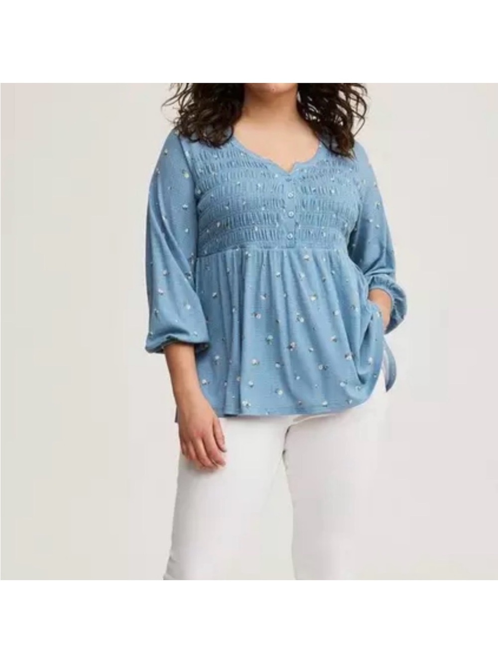 torrid Light Blue Smocked Babydoll Tunic